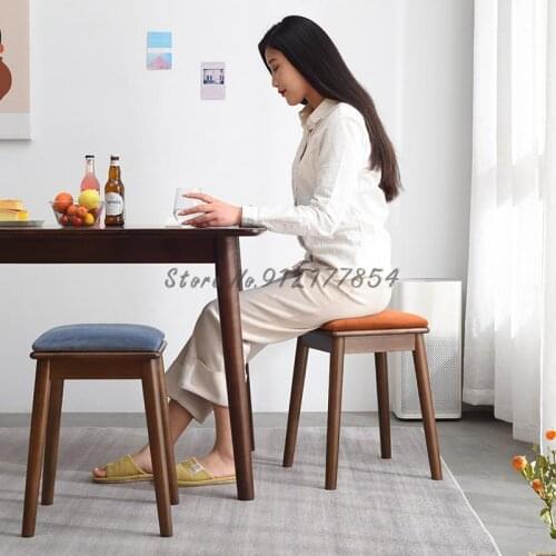 Solid Wood Dining Stool Adult Wooden Stool Home Creative Dining Table Stool Modern Minimalist Soft Bag Stool