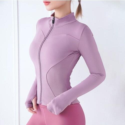 Yoga Crop Tops Women Athletic Sport Jacket Slim Fit Long Sleeved Fitness Shirt Thumb Holes Gym Jacket Workout Sweatshirts