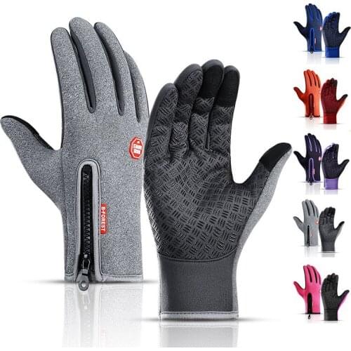Bike Gloves Autumn Winter Outdoor Cycling Bicycle Warmth Full Finger Gloves Unisex Water Repellent Touch Screen Zipper Gloves