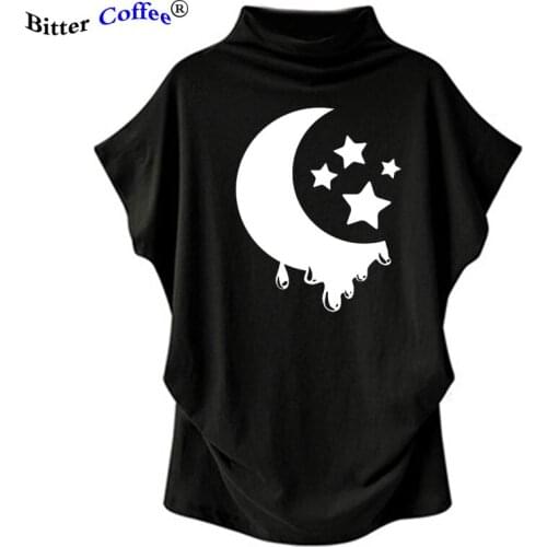 Women T shirt short Batwing sleeve Turtleneck Tops T Shirt Women Pastel Goth Moon With Stars Summer Harajuku T-shirt Plus Size