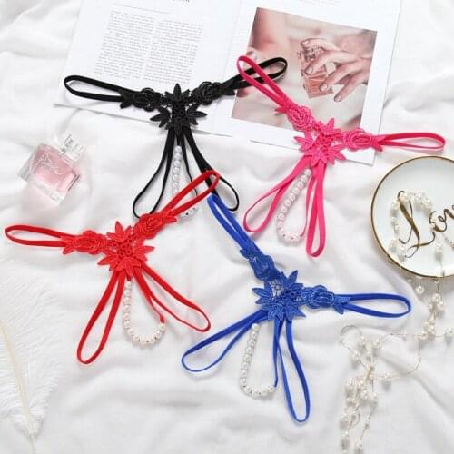 Women Sexy G String Split Beading embroidery String Hollow Out Thong Panties Shorts tangas Lingerie Underwears Underpants 2018