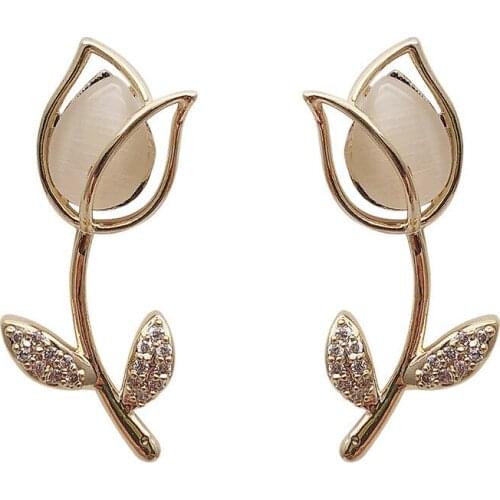 Fashion Elegant Cute Women Opal Rose Flower Stud Earrings for Women Delicate Micro AAA Zircon Wedding Engagement Jewelry