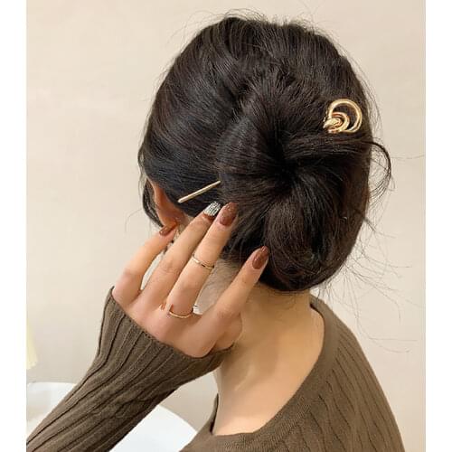 2021 New Koren Hair Hairpins for Women Gold Fork Disk Barrette Clip Hair Sticks One-character Wedding Headwear Hair Accessories