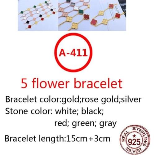 A411 14mm S925 sterling silver bracelet high-end fashion romantic 5 flower clover bracelet inlaid stone fashion wild jewelry