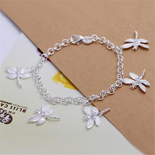 High Quality 925 Sterling Silver Bracelet Dragonfly Pendant Bracelet Woman Party Charm Jewelry Gift