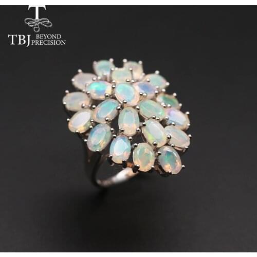 TBJ, Top quality Natural Opal Luxury gemstone Ring oval cut 4*6mm 11 piece 10.5ct 925 sterling silver fine jewelry for women