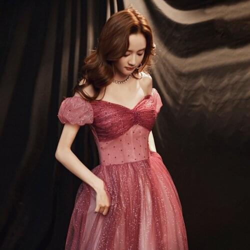 Summer Elegant Lantern Sleeve One Shoulder Gradient Chiffon Prom Dresses Sexy Bandage Party Gowns Cheongsam Vestido De Festa