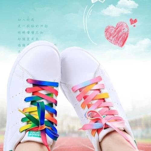 1Pair Colorful Rainbow Gradient Print Flat Canvas Shoe Lace Shoes Casual Chromatic Colour Shoelaces 120CM Rainbow shoelaces