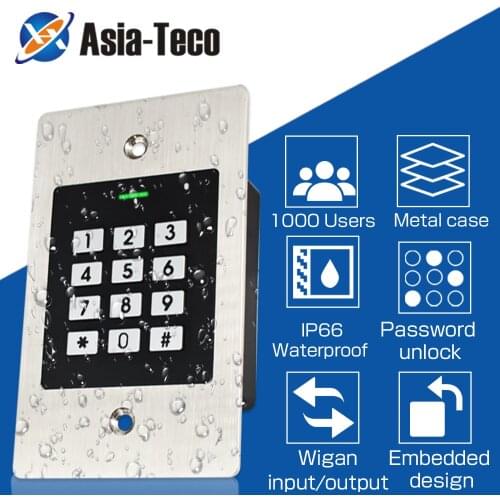 1000 user lP66 Waterproof Metal Embedded Access Control Machine RFID 125KHZ Induction Access Control All-in Machine