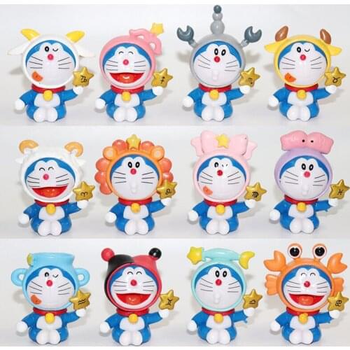 12pcs 5-6cm Twelve Constellation Doraemons Plastic Model Car and Cake Decoration Doll Action Figure Toy