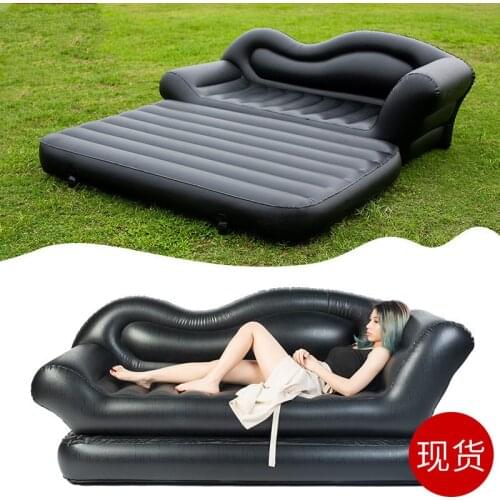 2 In 1 Thicken Home Outdoor Wavy Inflatable Sofa Padded Outdoor Folding Portable Inflatable Bed Lazy Sofa with Air Pump (220V)