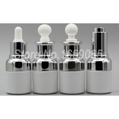 20ml pearl white glass Essential Oil dropper bottle w silver shoulder Dispensing Container Liquid Pipette Eye Drop