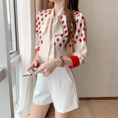 2021 summer new office ladies diamond print chiffon three-quarter sleeve shirt Fashion Clothes Woman Shirts for Women