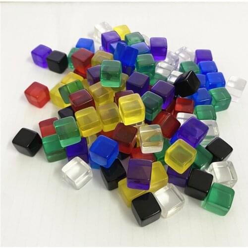 50Pcs/set 10mm Transparent Colorful Crystal Cubes Blocks Blank D6 Dice Chess Piece With Right Angle Sieve For Puzzle Board Games