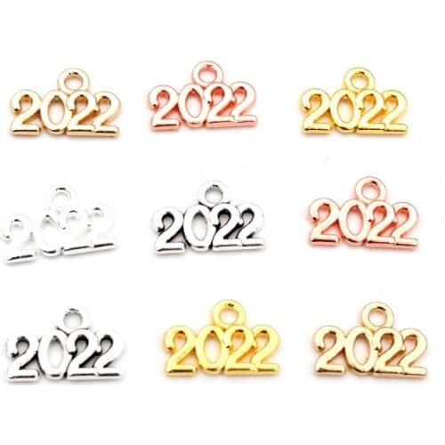50pcs/lot 9x14mm Year Number 2021 Pendant Charms DIY Jewelry Making Jewelry Finding Antique Silver Plated Rose Gold Color