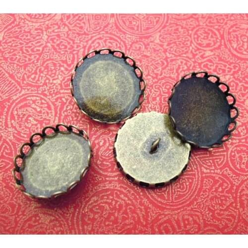 Black Round Lace Bezel with Loop Back Buttons Caps Settings Cabochons Connectors Bases DIY Findings Antique Bronze tone