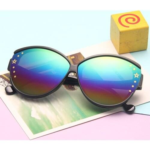 Children Round Cateye Sunglasses Fashion Pentacle Decoration Gradient Kid Sun Glasses Boy Girl Unisex Retro UV400 Mirror Goggle