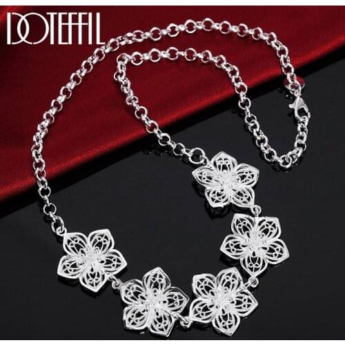 DOTEFFIL 925 Sterling Silver 18 Inch Bauhinia Pendant Necklace For Women Fashion Wedding Party Charm Jewelry