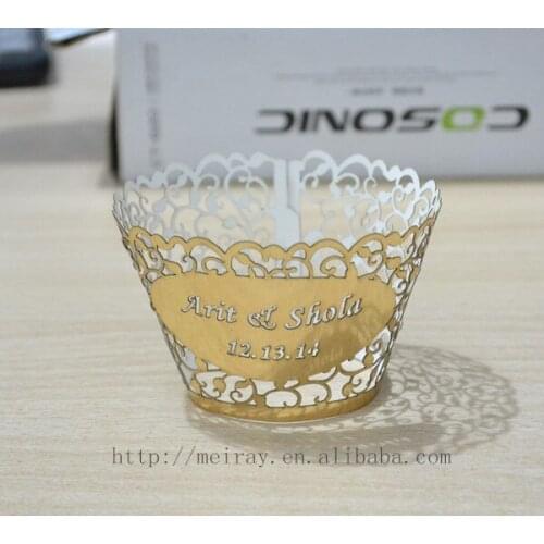 Laser cut gold cupcake wrappers,gold metallic paper cake wrappers for wedding