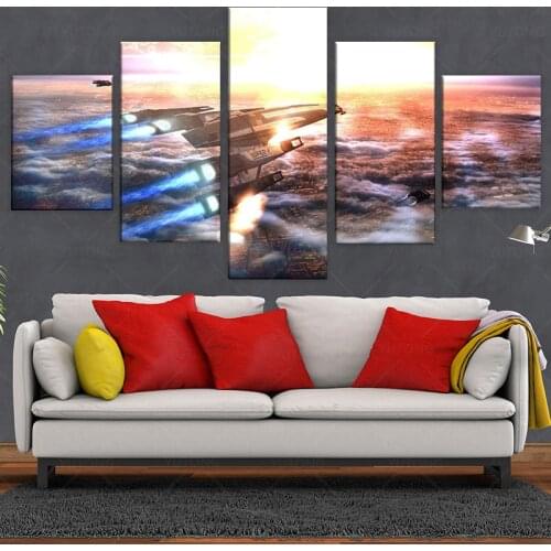 Top-Rated Wall Art Canvas Printed Paintings Modular Style 5 Pieces Mass Effect Game Normandy SR-2 Poster Home Decorative