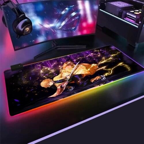 Anime Demon Slayer Kimetsu No Yaiba Gaming RGB Large PC Laptop Mousepad LED Lighting USB Keyboard Colorful Desk Pad Mice Mat