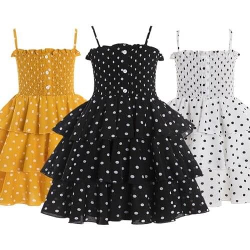 Summer Sleeveless Dress For Girls Princess Sling Polka Dot Black White Cake Sundress Kid Children 3-8 Year Elegant Party Clothes