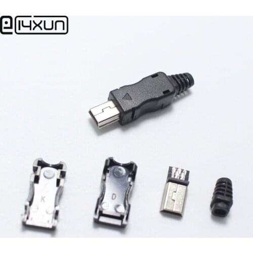 10set Mini USB 5 Pin T Port Male Plug Connector 4 in 1 Metal USB with Plastic Cover $ tail for DIY Charging Line