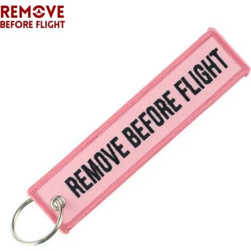 Fashion Jewelry Chain Keychain for Cars Motorcycles Embroidery Key Chain Pink Key Fob REMOVE BEFORE FLIGHT Pink Keychain Key Tag