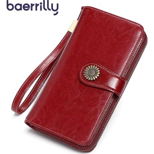 Fashion Wallet Female Genuine Leather Rfid Card Holder Women Long Clutch Bags Coin Purse Zipper Phone Case Carteira Feminina