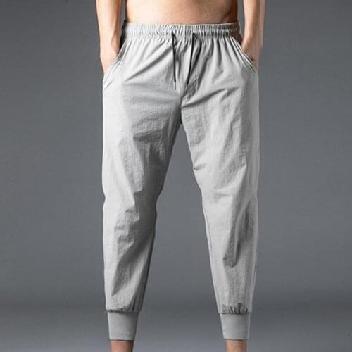 Mens Casual Pants Solid Color Straight Men Pants Ankle-Length Elastic Waist Ankle Banded Oversize Pants Sweatpants Streetwear