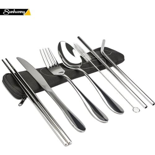 Stainless Steel Cutlery Set Portable Cutlery Set Reusable Tableware Travel Camping Supplies With Storage Box