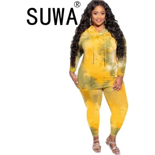 New Women Tie Dye Print Pant Set Hoodies 2 Pieces Clothes Suit Female Sporty Two Pieces Tracksuits