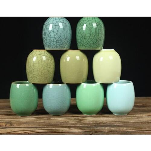 One tea cup longquan celadon marked porcelain coffee cup mug crackle glaze ceramic cups 260ml Chinese personal cup on sales