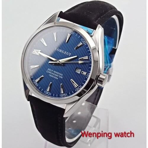 Polished 41mm mens Mechanical watch blue dial silver marks date sapphire glass 5ATM Automatic watch men W2750