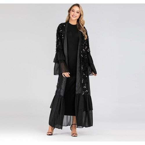 Sequin Open Abaya Kimono Dubai Muslim Dress Abayas For Women Hijab Dress Islam Moroccan Kaftan Turkish Islamic Clothing Caftan