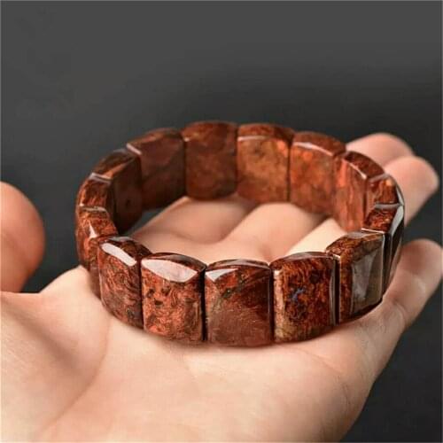 Genuine Natural Red Pietersite Gem Stone Rectangle Crystal Bead Stretch Charm Power Bangle Bracelets For Women And Men 18*6mm
