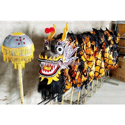 18m 10adult dragon prop prop Chinese Black gold DRAGON DANCE ORIGINAL Dragon Chinese Folk Festival Costume stage prop
