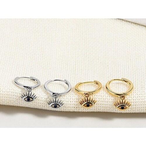 Classic Bohemian Genuine 925 Sterling Silver Blue Zircon Demon Eye Hoop Earrings for Women Evil Eye Ear Hoop Party Jewelry