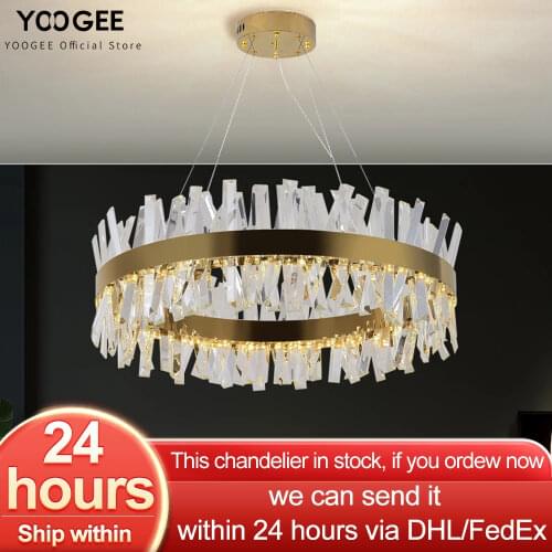 YOOGEE Crystal Chandeliers for Kitchen Island Lights Living room Chrome Gold Ceiling Chandelier Polished Round LED Hanging Lamp