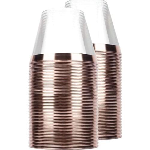 LUDA 60 Pieces Rose Gold Plastic Cups, 9 Oz Clear Plastic Cups with Rose Gold Rimmed, Wedding Party Disposable Plastic Cups - Ro