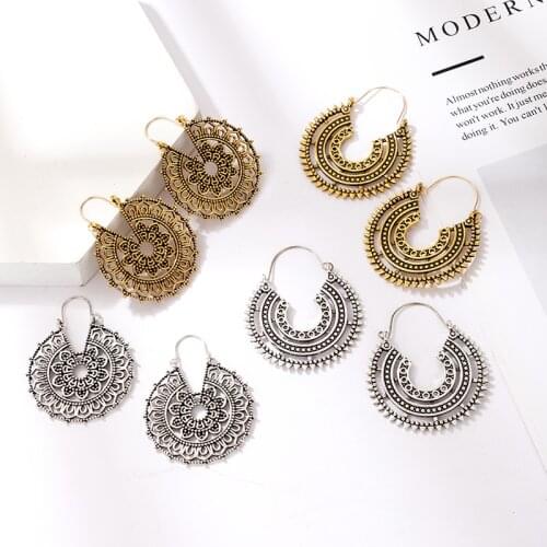 Tocona Vintage Gold Silver Color Geometric Drop Dangle Earrings for Women Ethnic Sector Alloy Metal Party Jewelry Accessories