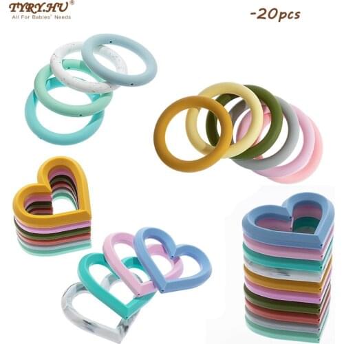 TYRY.HU 20pcs Baby Teether Soft Silicone Round/Heart Toddler Molar Pain Relief Tool Kids Teether Baby Toy Food Grade Accessories
