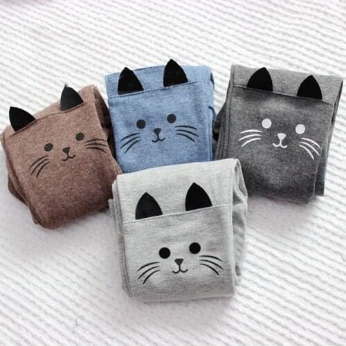 Spring Autumn Cotton Baby Pantyhose Cute Cat Print Children Pants Girls Ankle-length Flexible Warmer Leggings Baby Girl Legging
