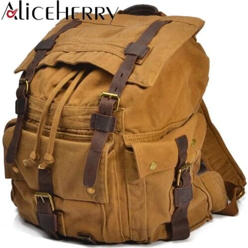 Vintage Fashion Male Casual Leather Canvas Backpack Vintage Large Capacity Shoulder Bag Bags For Men Women