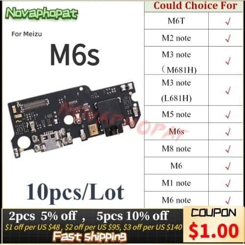 Novaphopat Charging Board for Meizu M6 M6t M6s M6 M2 M3 M5 M8 M1 Note Charger USB Dock Port Flex Cable Microphone 10pcs/lot