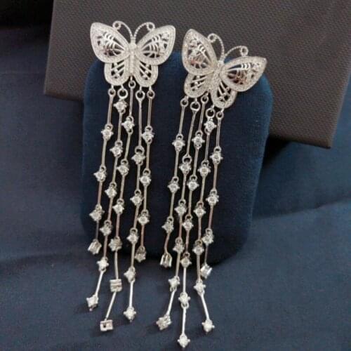 SOELLE Luxury Real S925 Sterling Silver Long Tassel Butterfly Earrings Micro Cubic Zirconia for Women Fashion Party Jewelry Gift