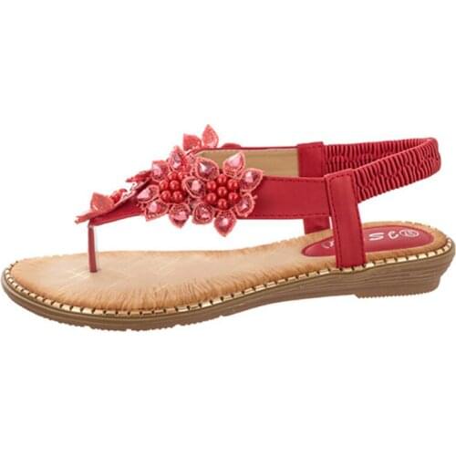 Bohemia Women Sandals Flat Shoes Summer Handmade Beaded Flower Flip Flop Sandals Slip On Beach Lady Shoes zapatos mujer WSH3981