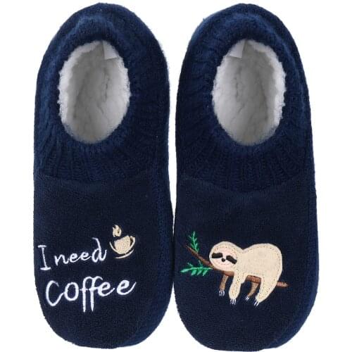 Womens Sherpa Slipper/Plush Non Slip Cozy Fleece-Lined Slipper Socks with Saying/House Slippers for Indoor Use Knit Sloth