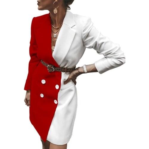 Office Ladies Blazer Dress Women Suits With Belt Outerwear WomenS Jackets Long Sleeve Elegant Color Contrast Jacket Female