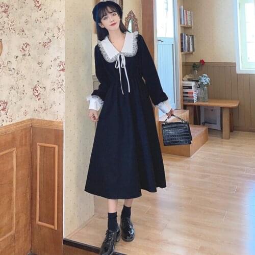 Japanese College Style Womens 2020 Spring Waist-Controlled Slimming Long Sleeve Dress kawaii clothing lolita dress